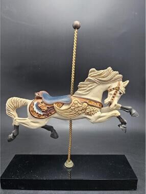 Country Fair King 1984 Hamilton Collection Carousel Horse Black Stone Base